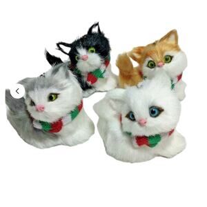 KITTY CAT CHRISTMAS ORNAMENTS 4- Multicolor FAUX FUR NEW